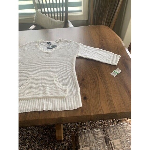 NWT Cupio Women's Large White Sweater V-Neck Loose Knit Long Beach - Picture 6 of 13